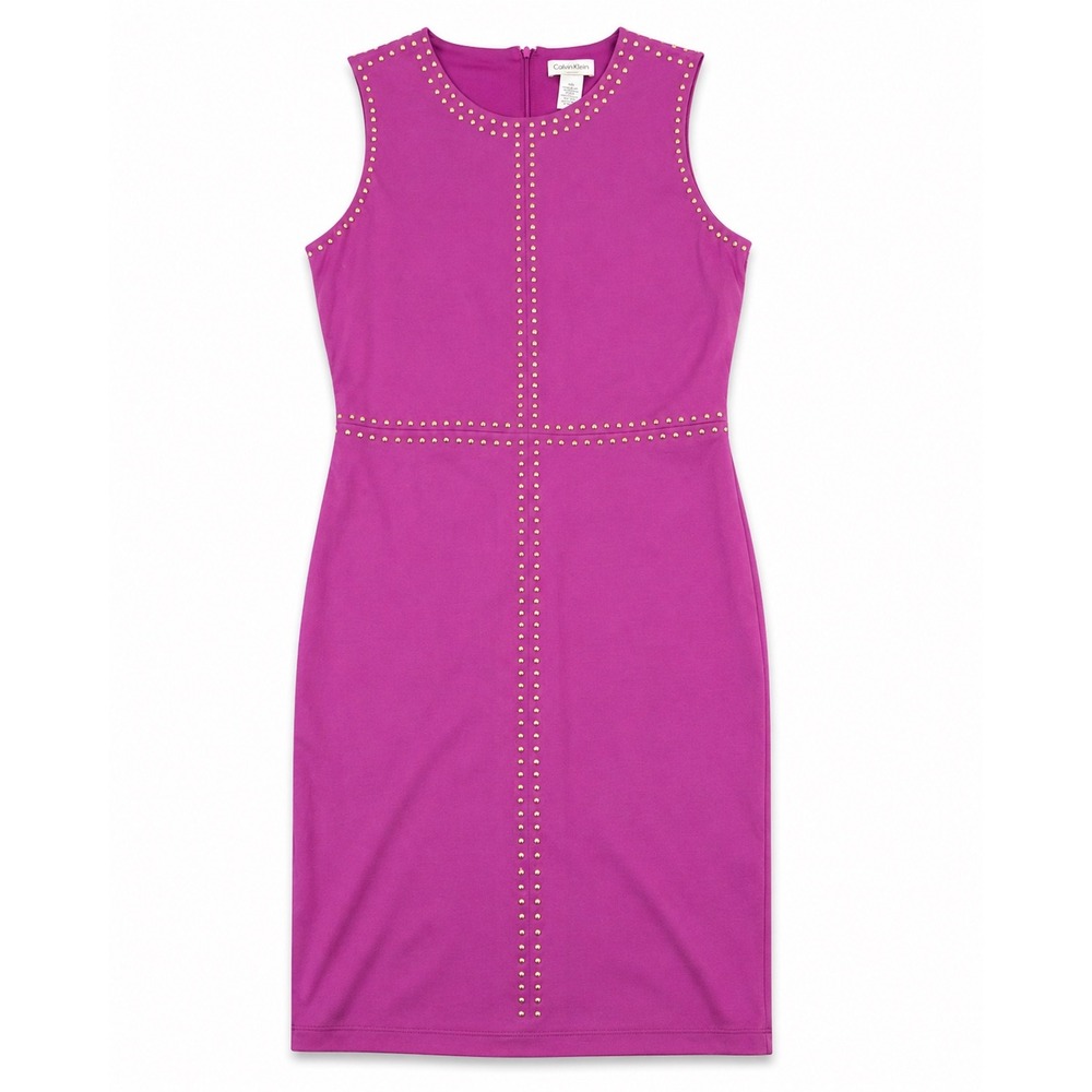 Carmen Marc‎ Valvo Dress Size 10 Purple Gold Studded Sleeveless Sheath